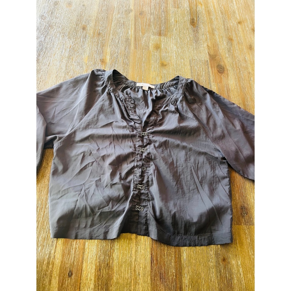 Love 21 Gray Hook and Eye Cropped Blouse Balloon Sleeve Medium